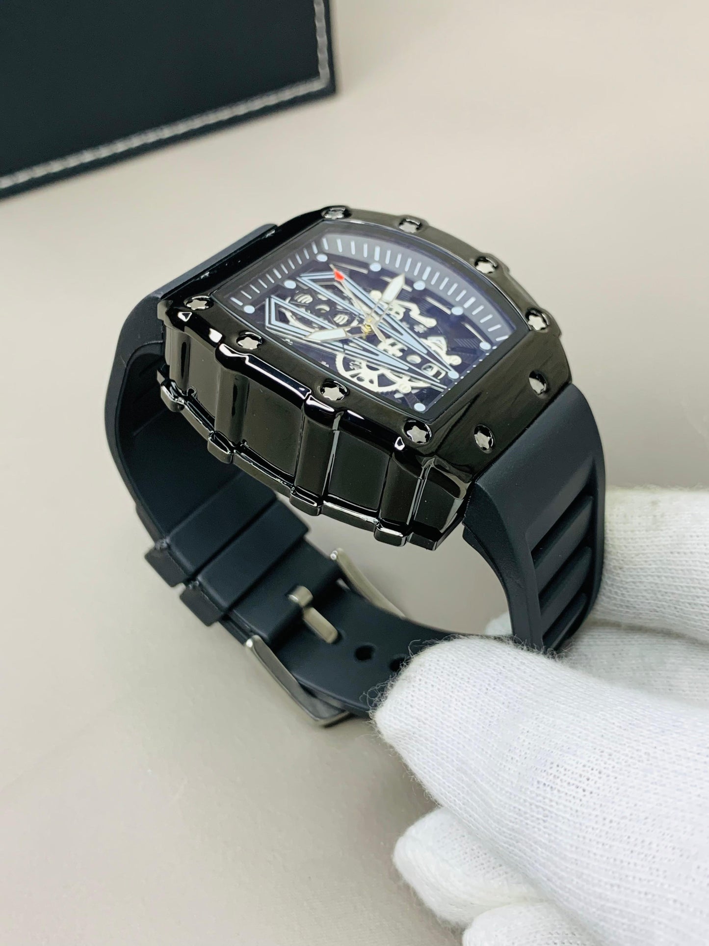 POEDGAR - Black Belt Skeleton Watch