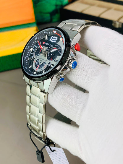 CURREN 8395 - Chronograph Working Stainless Steel Watch For Men's