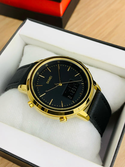 SKMEI 1652 - Leather Belt Dual Time Casual Watch For Men's