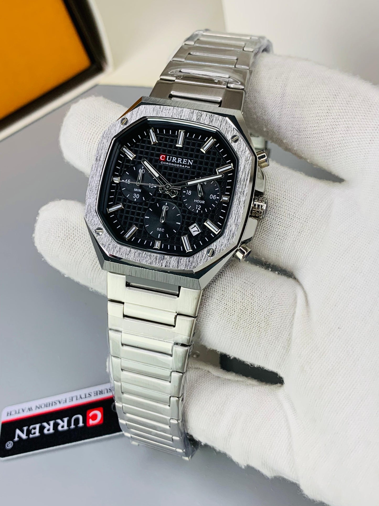 CURREN 8459 - Square Shape Stainless Steel Chronograph Working Watch For Men's