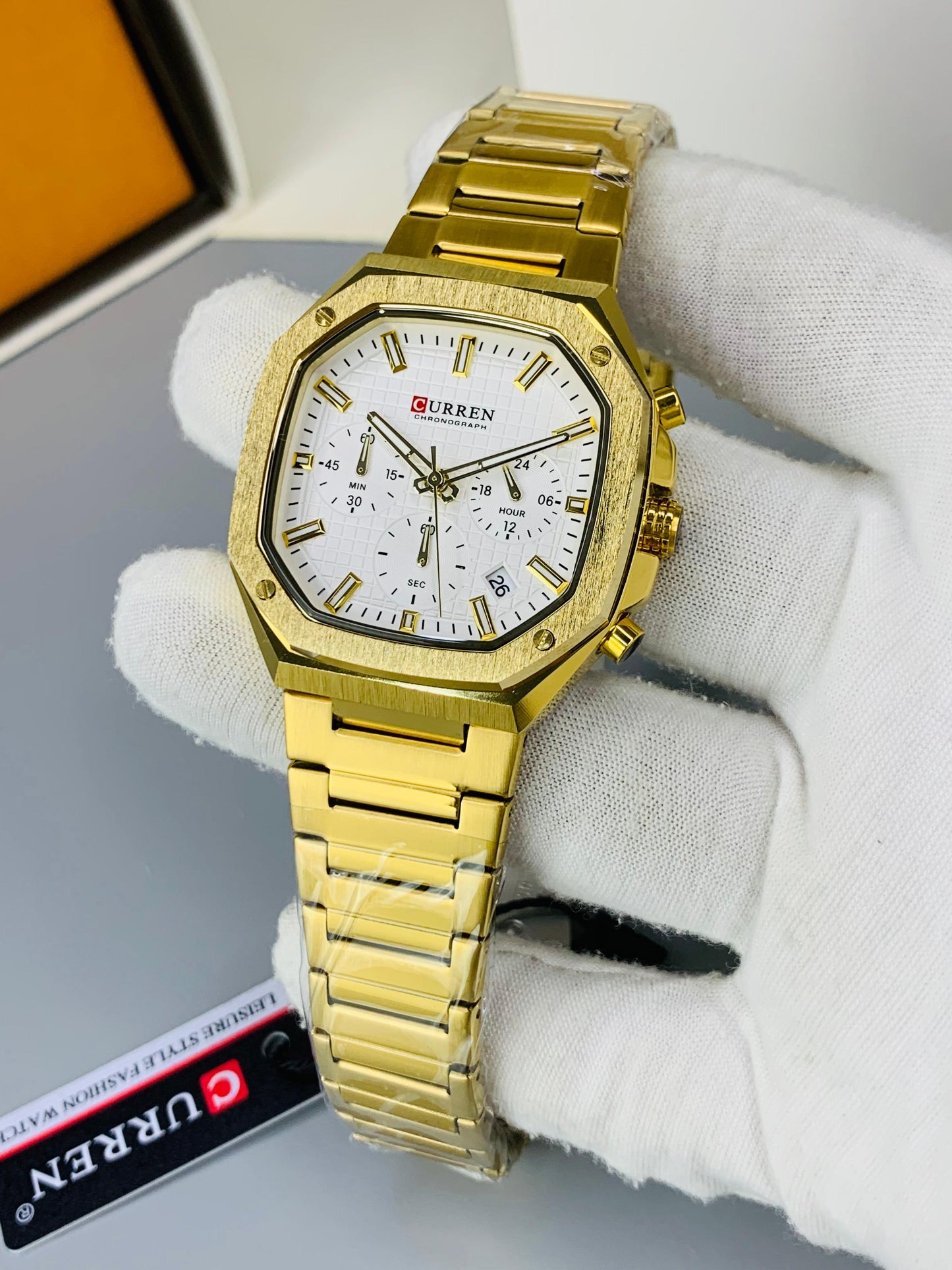 CURREN 8459 - Square Shape Stainless Steel Chronograph Working Watch For Men's