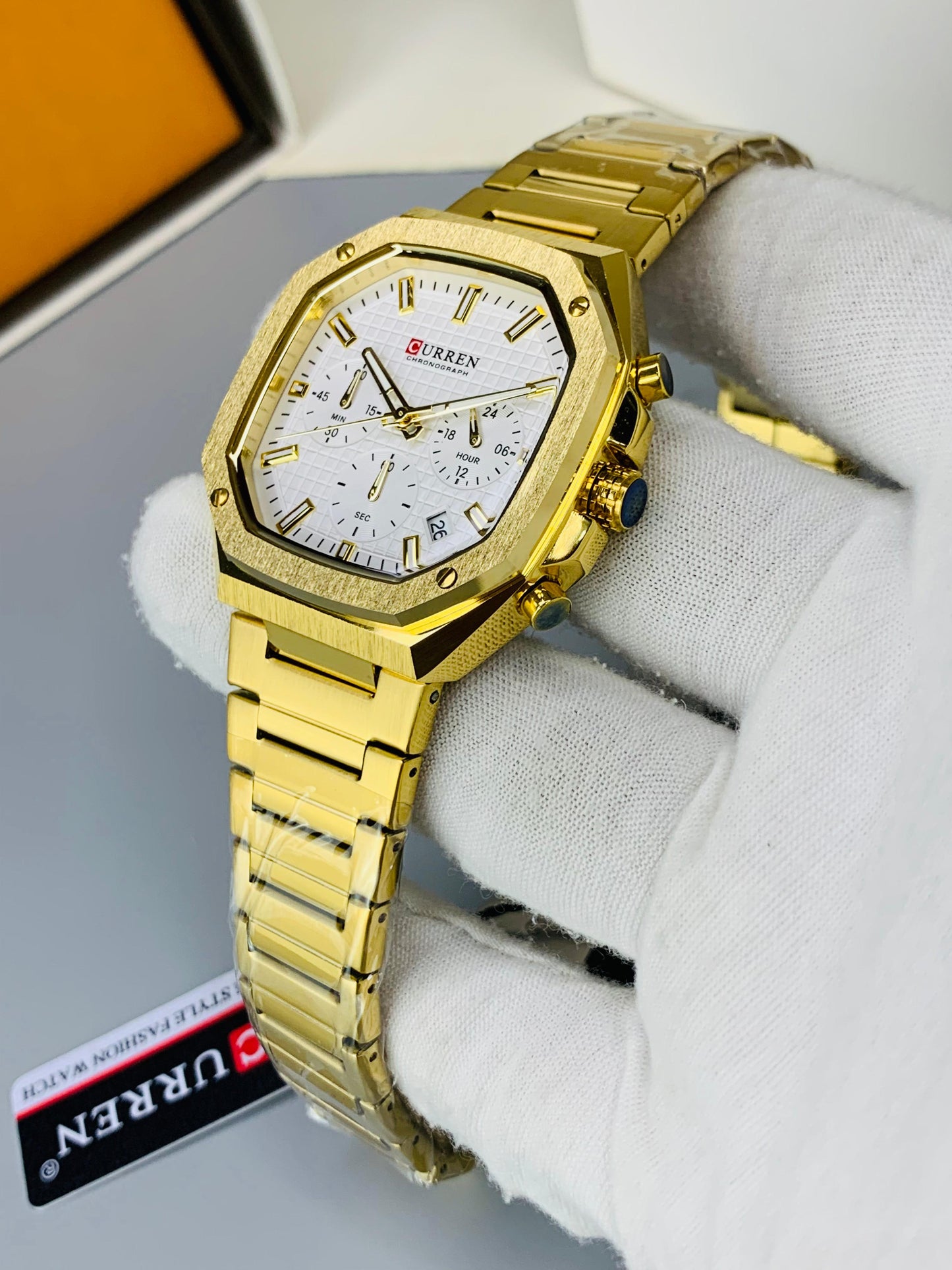 CURREN 8459 - Square Shape Stainless Steel Chronograph Working Watch For Men's