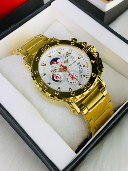 SKMEI  9344 - Big Dail Heavy Weight Chronograph Working Stainless Steel Chain Watch For Men's