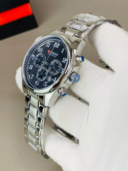 CURREN 8466 - Chronograph Working Stainless Steel Chain Watch For Men's
