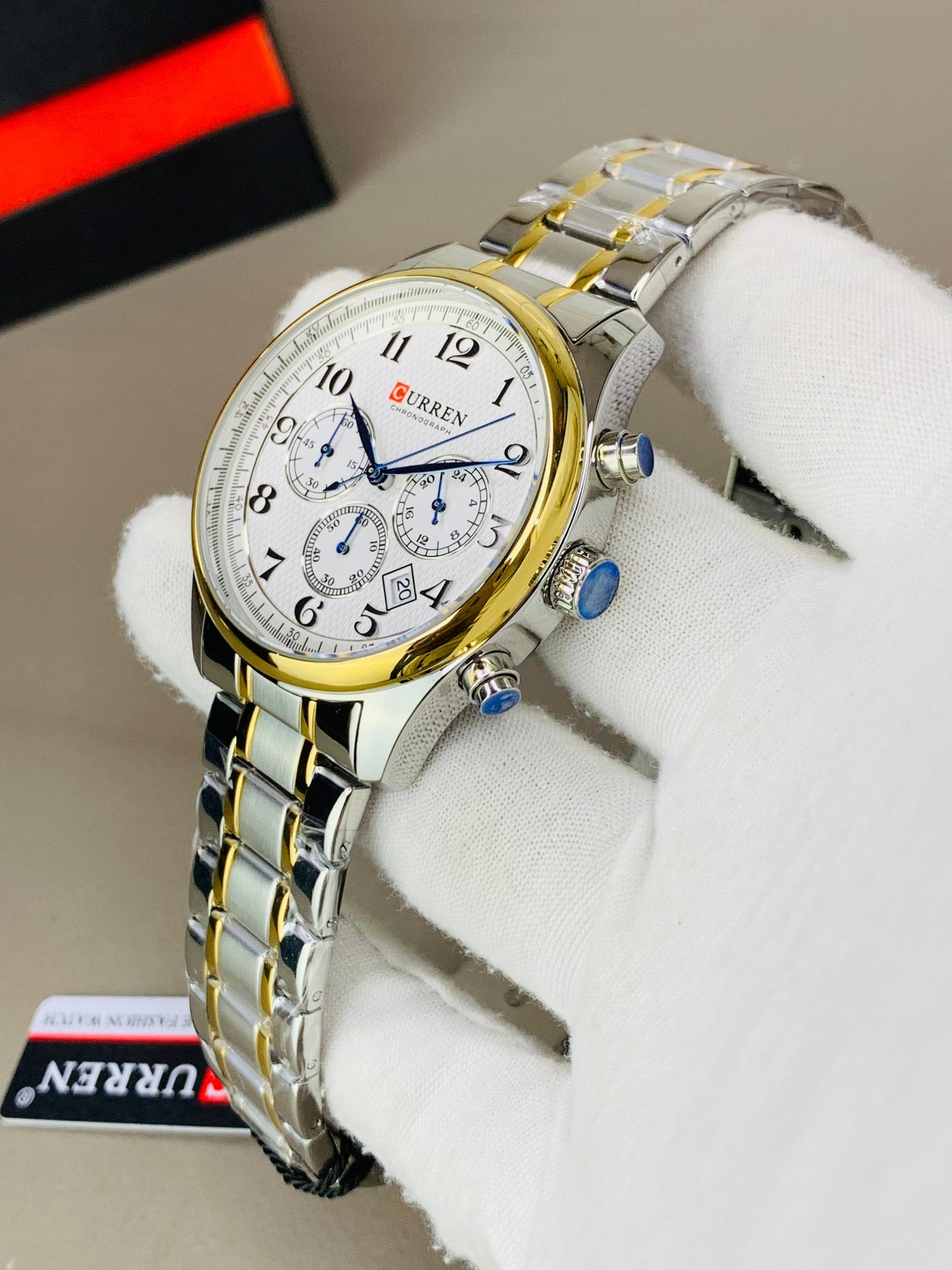 CURREN 8466 - Chronograph Working Stainless Steel Chain Watch For Men's