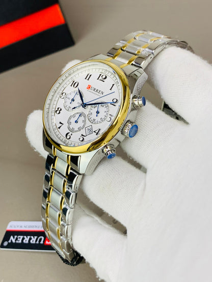 CURREN 8466 - Chronograph Working Stainless Steel Chain Watch For Men's