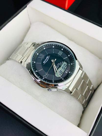 SKMEI 2459 - Dual Time Stainless Steel Slim Watch For Men's
