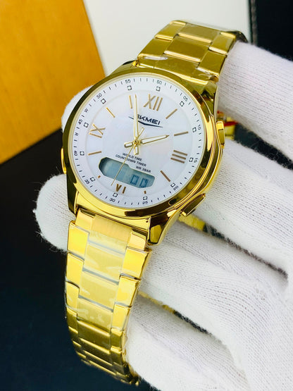 SKMEI 2459 - Dual Time Stainless Steel Slim Watch For Men's