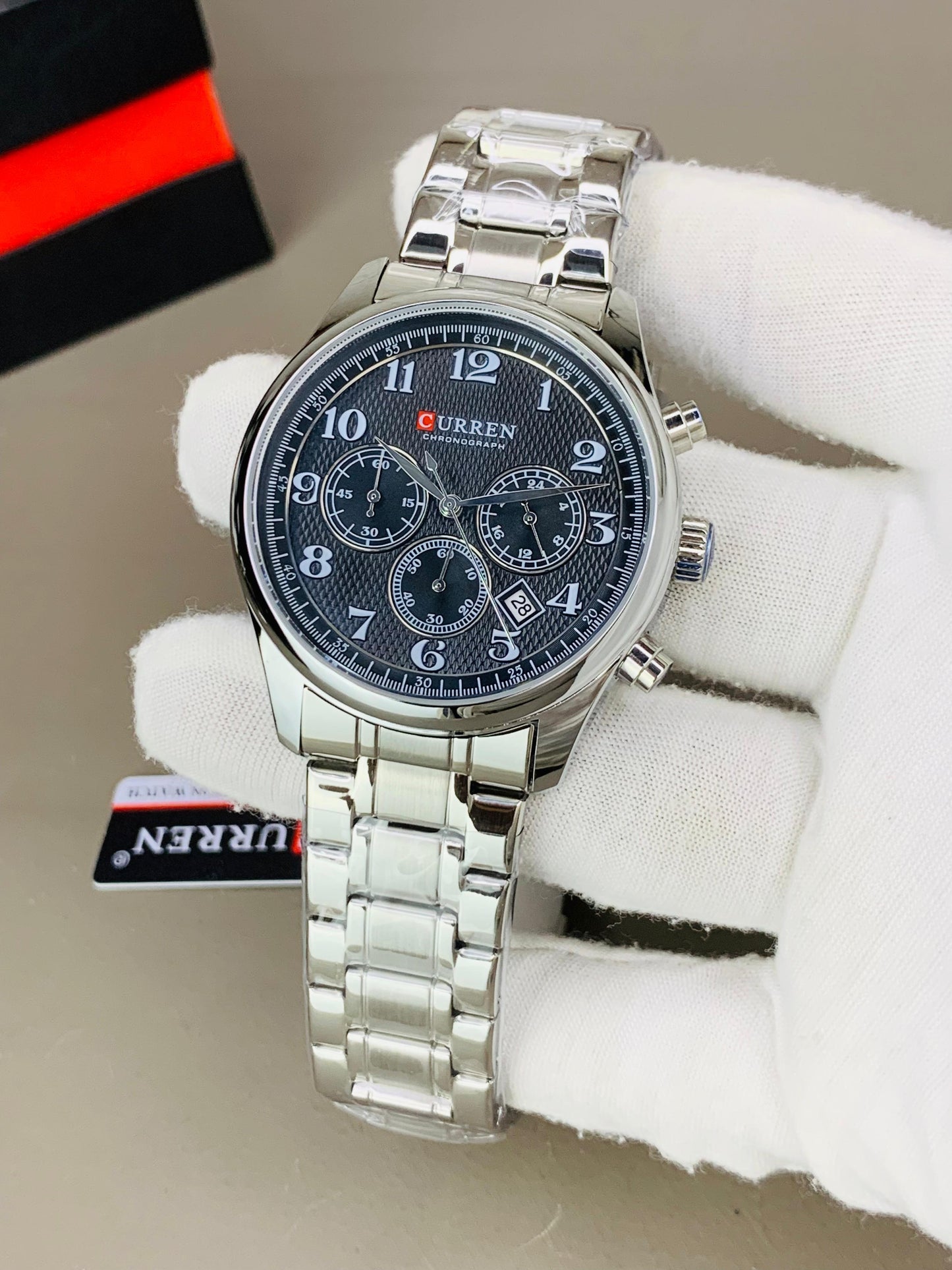 CURREN 8466 - Chronograph Working Stainless Steel Chain Watch For Men's