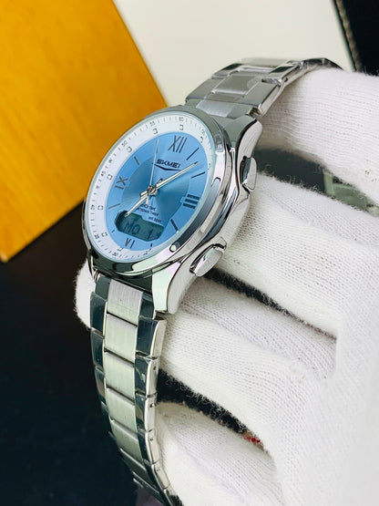SKMEI 2459 - Dual Time Stainless Steel Slim Watch For Men's