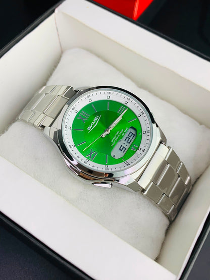 SKMEI 2459 - Dual Time Stainless Steel Slim Watch For Men's