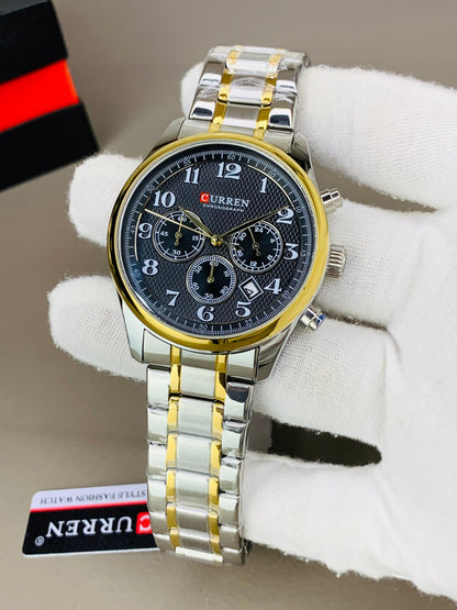 CURREN 8466 - Chronograph Working Stainless Steel Chain Watch For Men's