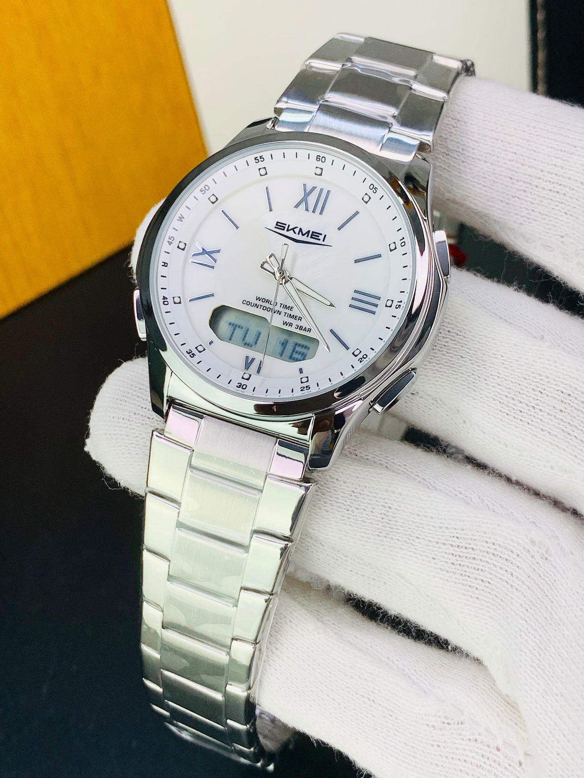 SKMEI 2459 - Dual Time Stainless Steel Slim Watch For Men's