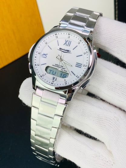 SKMEI 2459 - Dual Time Stainless Steel Slim Watch For Men's