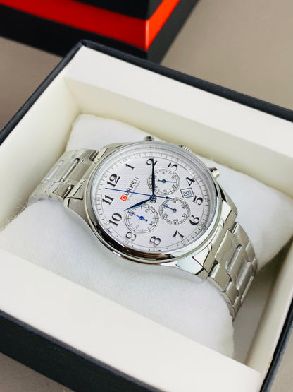 CURREN 8466 - Chronograph Working Stainless Steel Chain Watch For Men's
