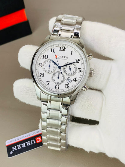 CURREN 8466 - Chronograph Working Stainless Steel Chain Watch For Men's
