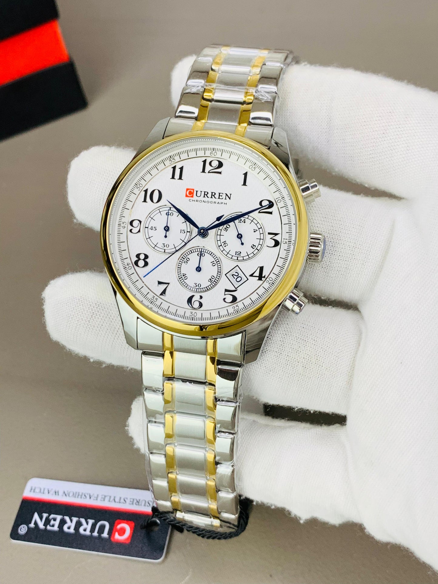 CURREN 8466 - Chronograph Working Stainless Steel Chain Watch For Men's