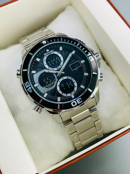 SKMEI 2621 - Dual Time Stainless Steel Watch For Mens