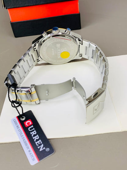 CURREN 8466 - Chronograph Working Stainless Steel Chain Watch For Men's