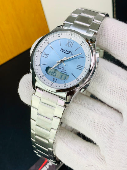 SKMEI 2459 - Dual Time Stainless Steel Slim Watch For Men's