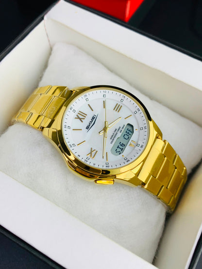 SKMEI 2459 - Dual Time Stainless Steel Slim Watch For Men's
