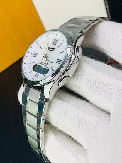 SKMEI 2459 - Dual Time Stainless Steel Slim Watch For Men's