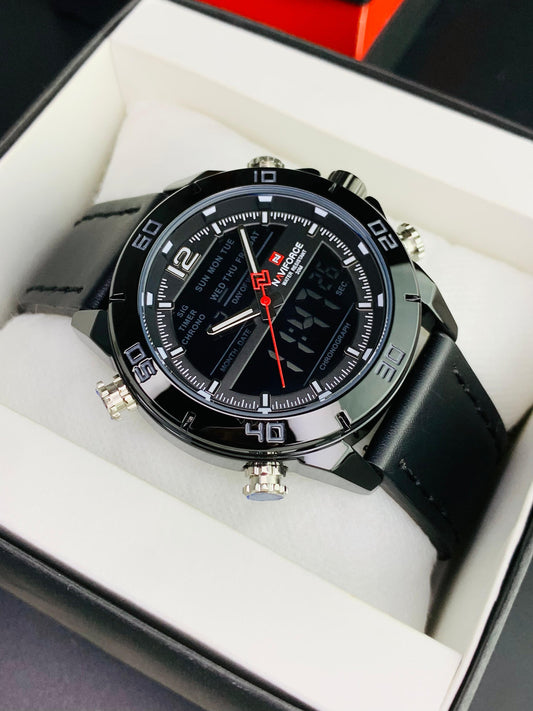 NAVIFORCE 9253 - Leather Strap Dual Time Watch For Men's